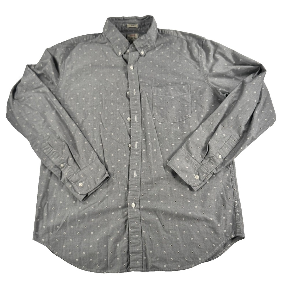 J Crew Shirt Mens Large Gray Oxford Slim Fit Floral Print Long Sleeve Casual